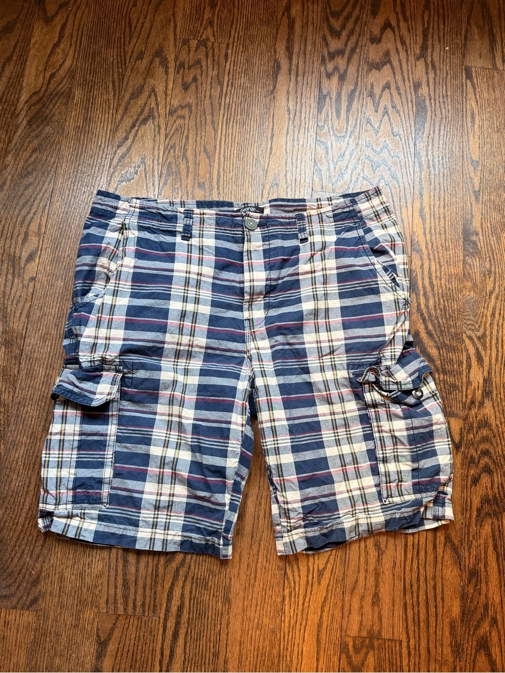 Men's Plaid Cargo Shorts - Navy and White